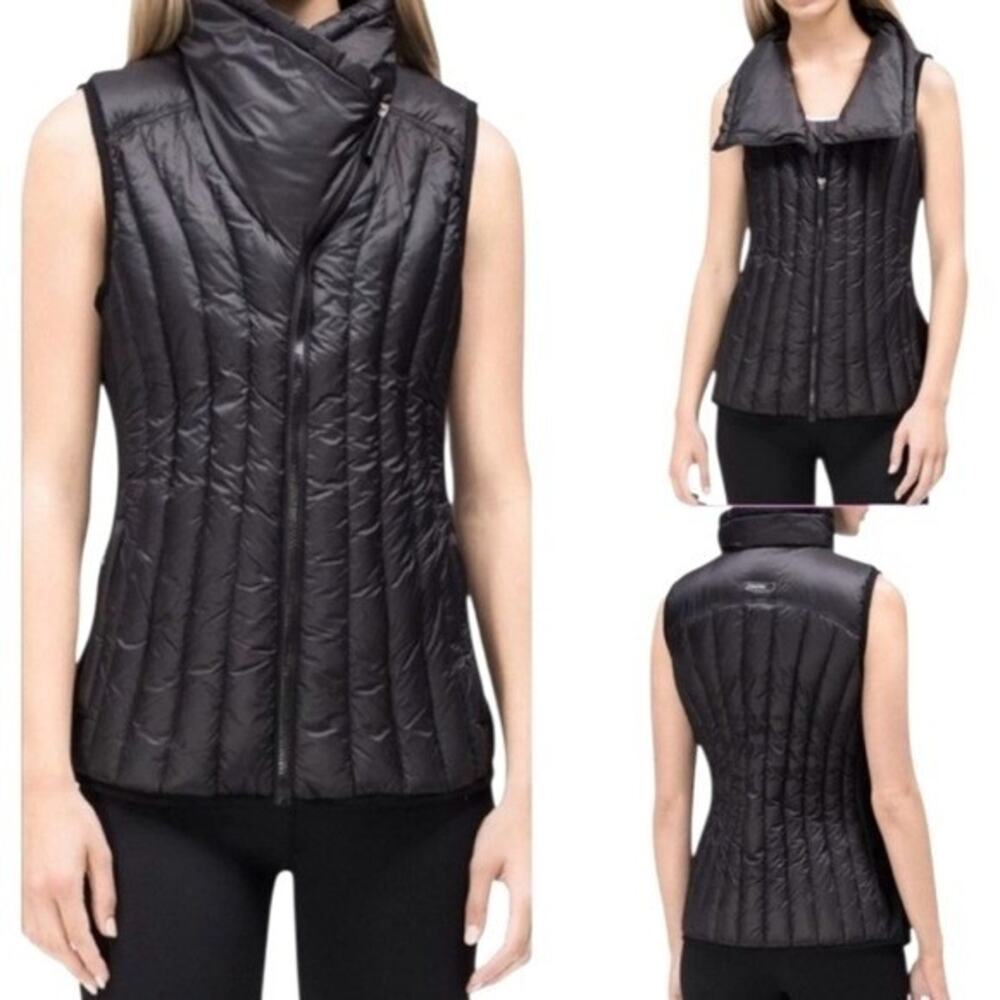 Calvin Klein Womens Black Quilted Puffer Vest Asymmetrical Collar Zip Up 2X